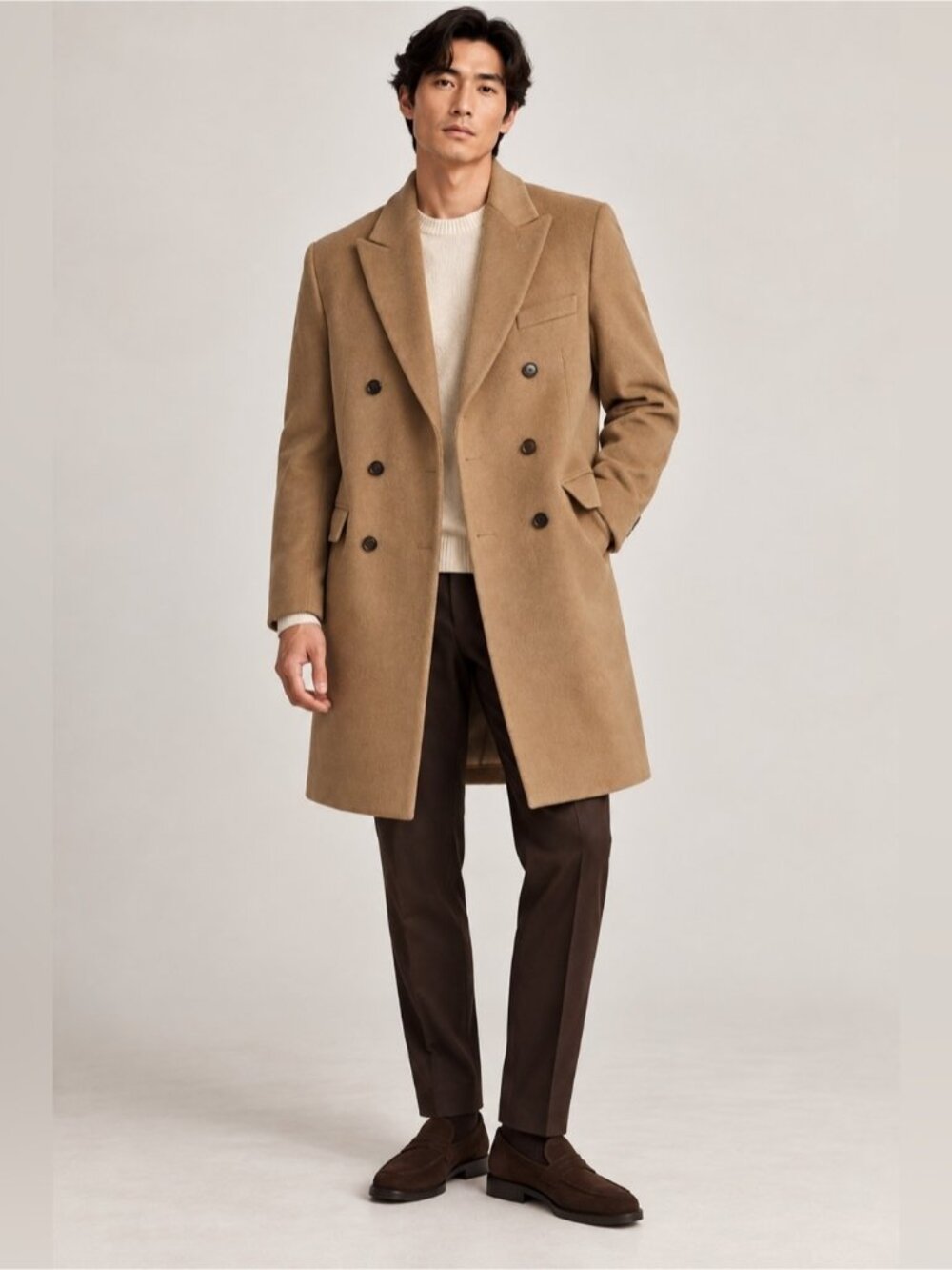Altea 100% Cashmere Double-Breasted Coat – Size 48 – Camel